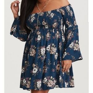 Torrid Teal Floral Challis Smocked Dress